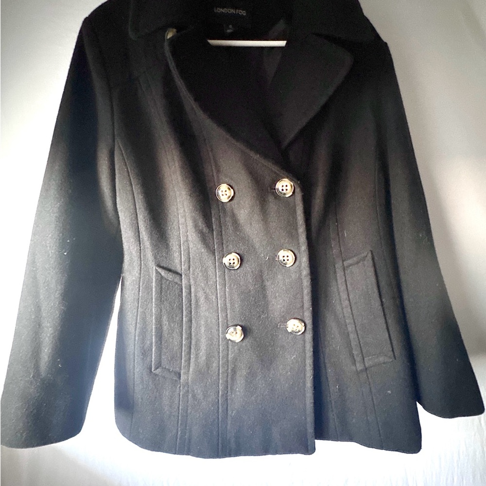 London‎ Fog XL Black Peacoat Wool Blend Double Breasted Coat